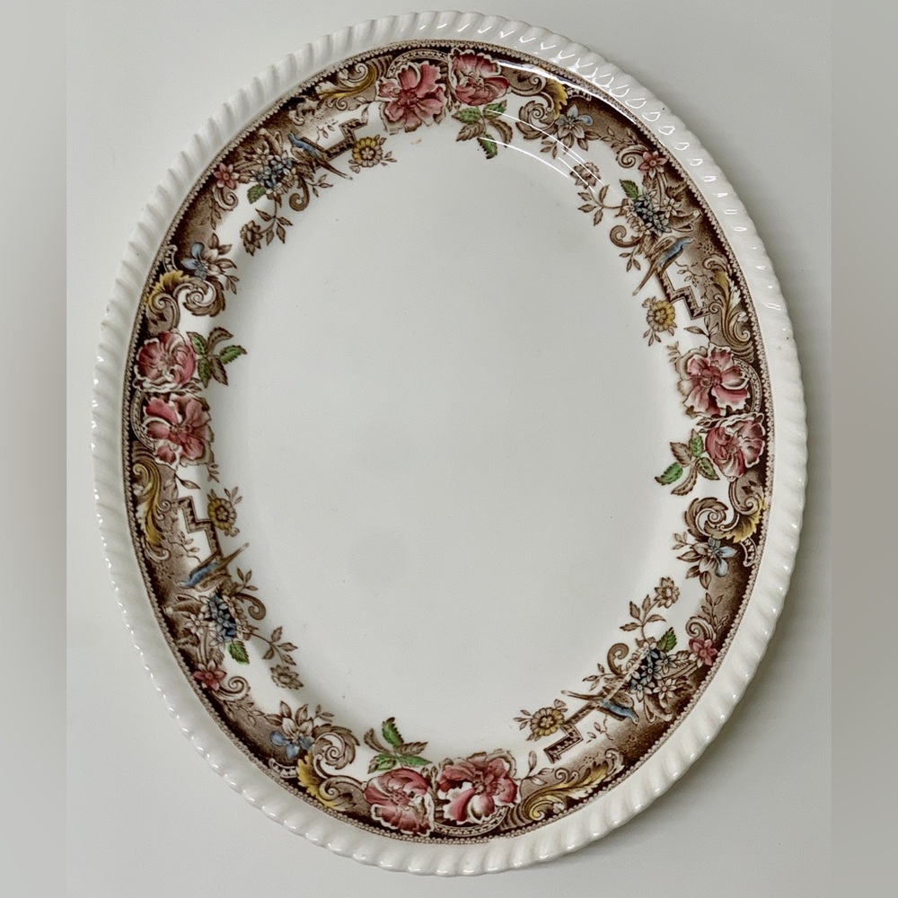 Vintage Johnson Brothers DEVONSHIRE Brown Multicolor Oval Serving Plate Platter